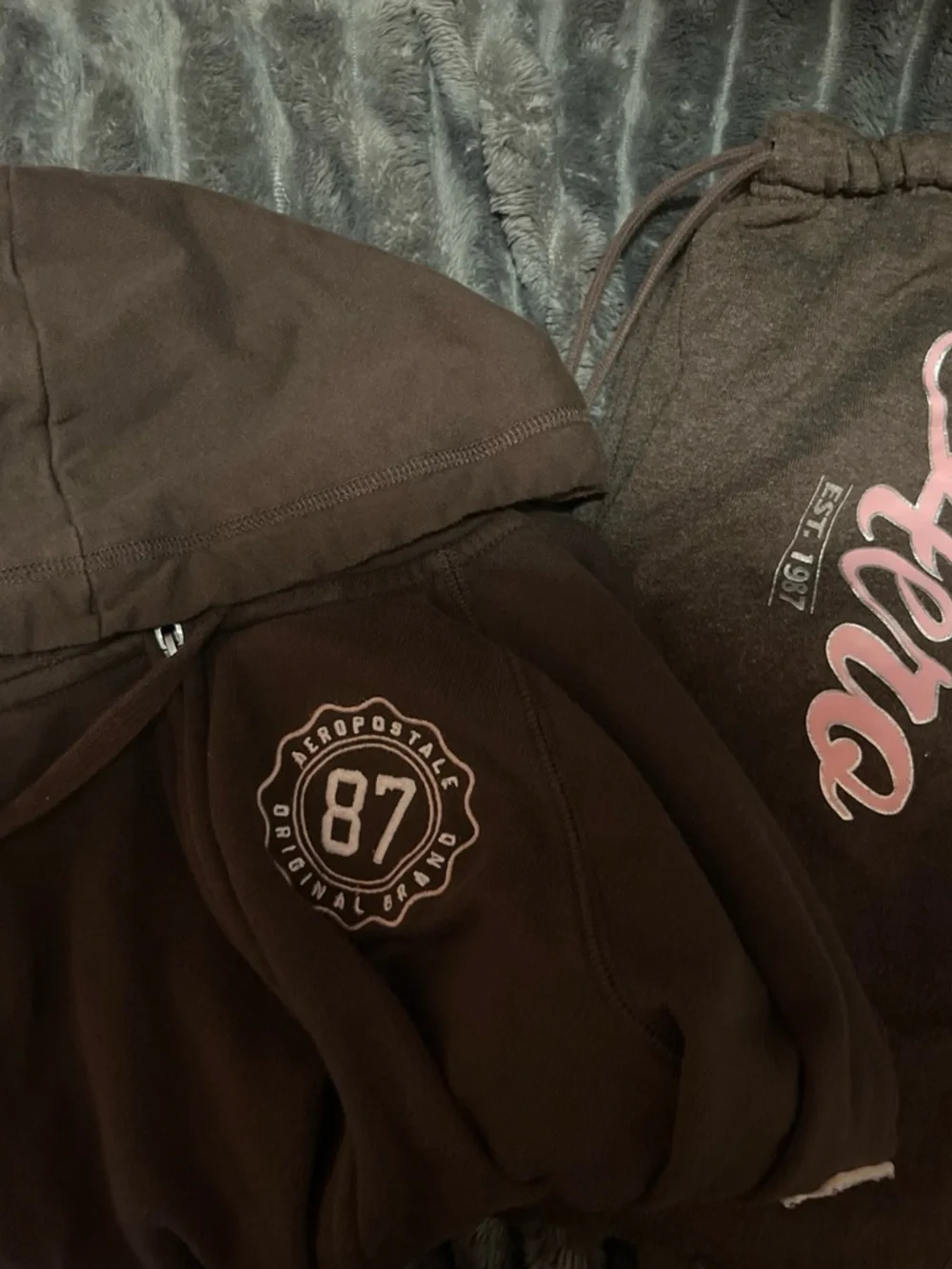 Aeropostale Brown Track Pants & Hoodie Set with Pink Logo